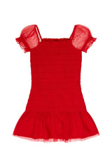 Girls Mosa Off-The-Shoulder Mini Dress - CRIMSON RED