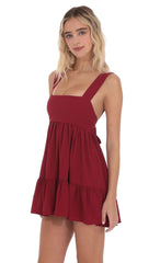 Square Neckline Babydoll Dress in Red