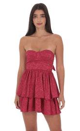 Jacquard Corset A-line Dress in Rose