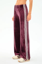 Heritage Velour Pant - Dark Cherry/White