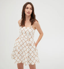 Couturebud The Margot Mini Dress - Nautical Trellis Linen