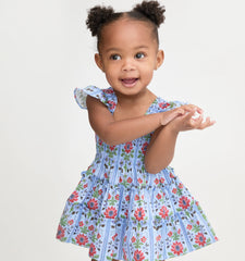 Couturebud The Baby Ellie Nap Dress - Blue Floral Block Stripe