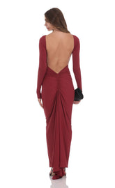 Bodycon Open Back Dress in Maroon