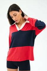 Katie Fleece Rugby - Pirate Red/Indigo