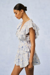 Gwen Fragrance Print Cotton Mini Dress - WHISPER BLUE