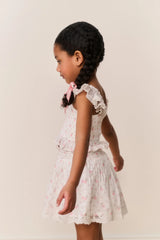 Little Girls Jeanna Floral Cotton Top - SUNWASHED IVORY