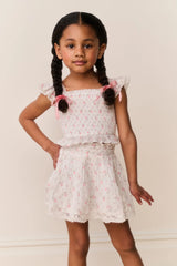 Little Girls Mini Solena Floral Cotton Skirt - SUNWASHED IVORY