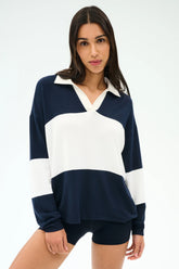 Katie Fleece Rugby - Indigo/White