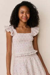 Tween Jeanna Floral Cotton Top - SUNWASHED IVORY