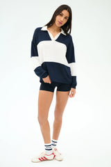 Katie Fleece Rugby - Indigo/White