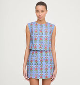 Couturebud The Rosalie Top - Blue Floral Block Stripe