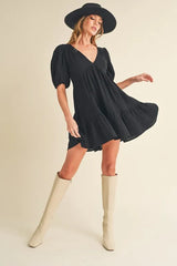 Aemi+Co Tied Back Ruffled Short Sleeve Mini Dress