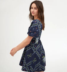 Couturebud The Matilda Mini Dress - Navy Floral Patchwork