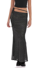 Foil Mesh Wrap Maxi Skirt in Black