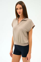 Evie Fleece Sleeveless Polo - Latte