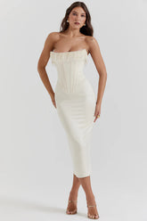 Nalita Vintage Cream Beaded Strapless Dress