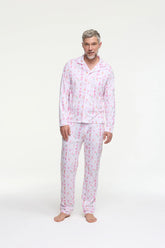 Couturebud x Roller Rabbit Mens Sugarplum Lattice Long Sleeve Polo Pajamas