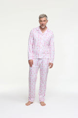Couturebud x Roller Rabbit Mens Sugarplum Lattice Long Sleeve Polo Pajamas