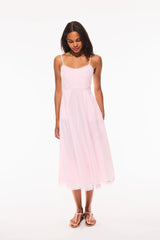 Sandara Cotton Pinstripe Midi Dress - PINK RIVIERA