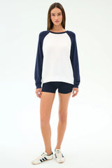 Andie Oversized Colorblock Fleece - Indigo/White