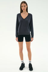Bennie Fleece V Neck Sweatshirt - Graphite
