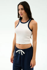 Kiki Rib Crop Tank - White/Indigo