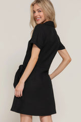 Button Down Side Bow Linen Effect Mini Dress