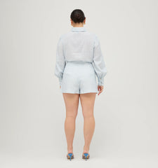 Couturebud The Dorothea Top - Powder Blue Baroque Shell Linen