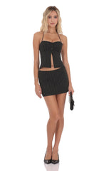 Black Pinstripe Mini Skirt