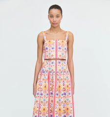 Couturebud The Clara Crop Top - Pink Floral Block Stripe
