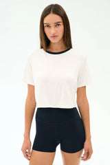 Djuna Crop Ringer - White/Indigo