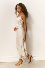 Vivia Satin Lace Midi Skirt