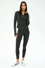 Stevie Active Rib Half Zip Waist Length - Heather Graphite
