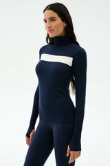 Lennon Rib Turtleneck - Indigo/White