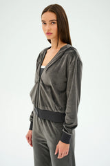 Rhys Velour Zip Up Hoodie - Graphite