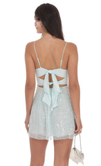 Sequin Glitter A-line Dress in Sea Blue