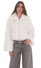 Faux Fur Cropped Jacket in White