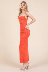 Asymmetry Ruched Double Layered Maxi Dress