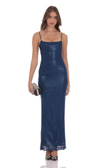 Navy Foil Mesh Bodycon Maxi Dress