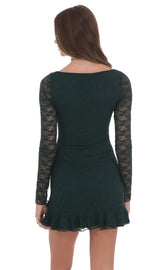 Green Lace Ruffle Long Sleeve Dress