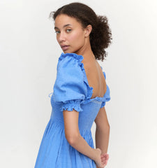 Couturebud The Scarlett Nap Dress - Hydrangea Blue Textured Clip Dot