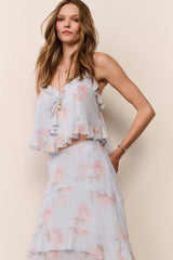 Tal Floral Chiffon Ruffle Top