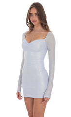 Light Blue Foil Mesh Long Sleeve Bodycon Dress