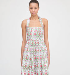 Couturebud The Fleur Midi Dress - Green Floral Block Stripe