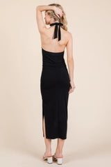 Halter Tied Criss-cross Midi Ribbed Dress