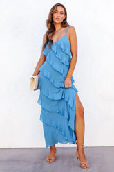 Ocean Waves Tiered Ruffle Maxi Dress