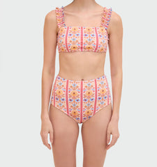 Couturebud The Teagan Bikini Set - Pink Floral Block Stripe