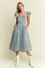 Jade By Jane Full Size Ruffled Denim Midi Dress Plus Size