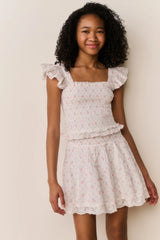 Tween Solena Floral Cotton Skirt - SUNWASHED IVORY