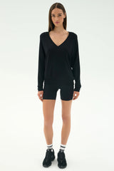 Bennie Fleece V Neck Sweatshirt - Black
